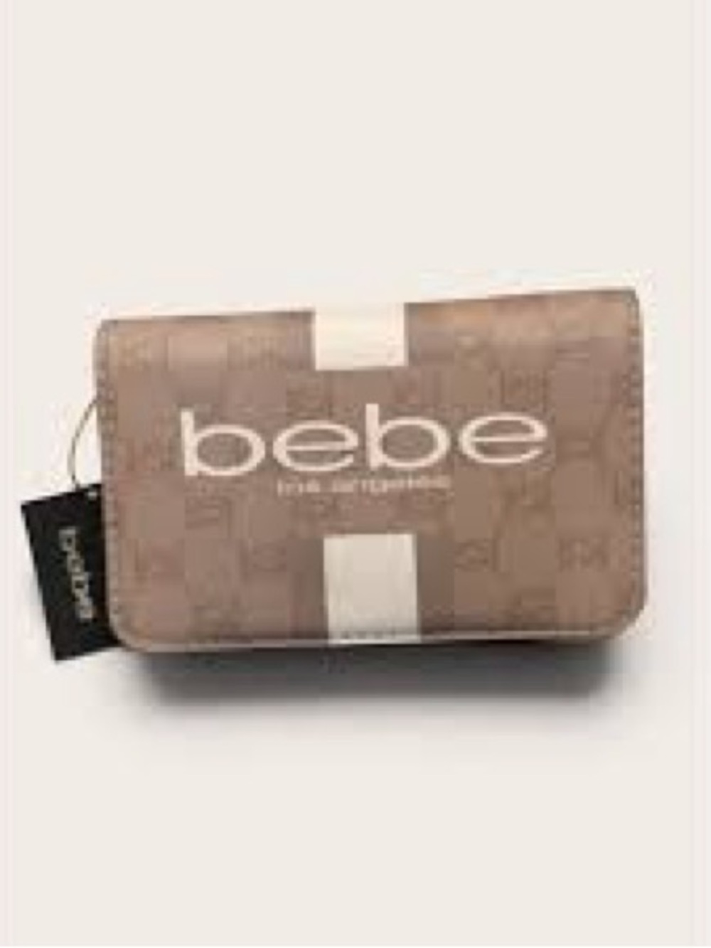 NWT bebe faux leather crossbody with Cream Stripe and Logo